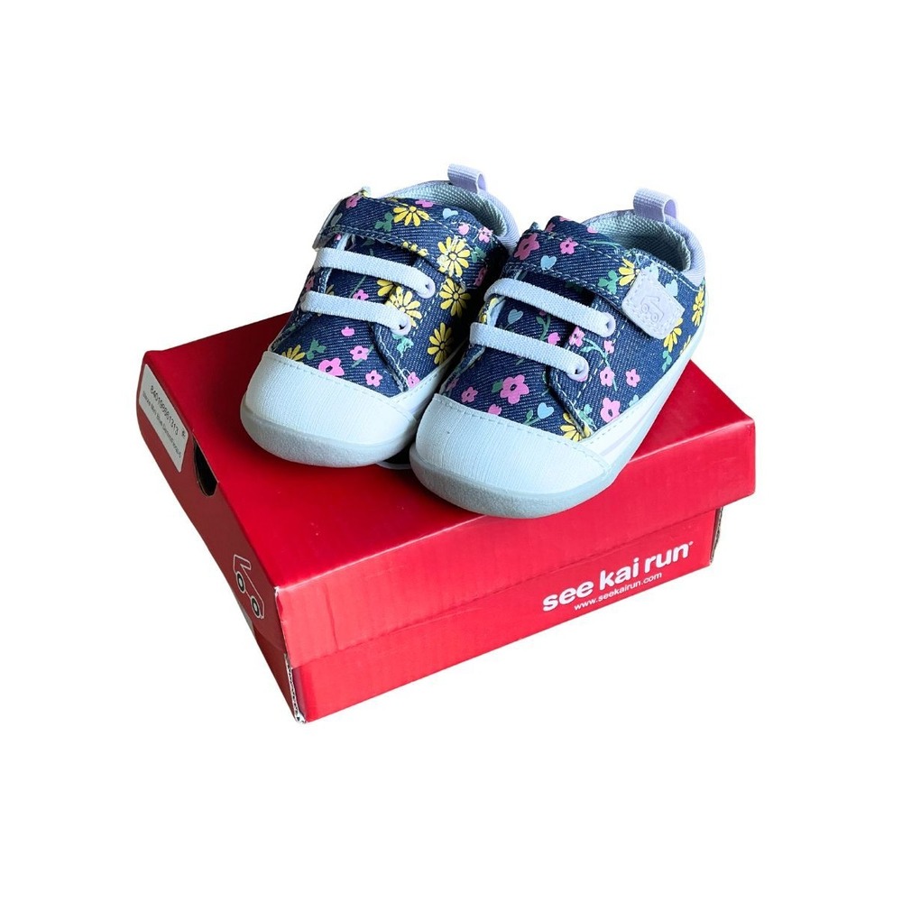 NEW See Kai Run Stevie Mini Blue Denim Floral Baby Toddler Shoes Sneakers Size 5